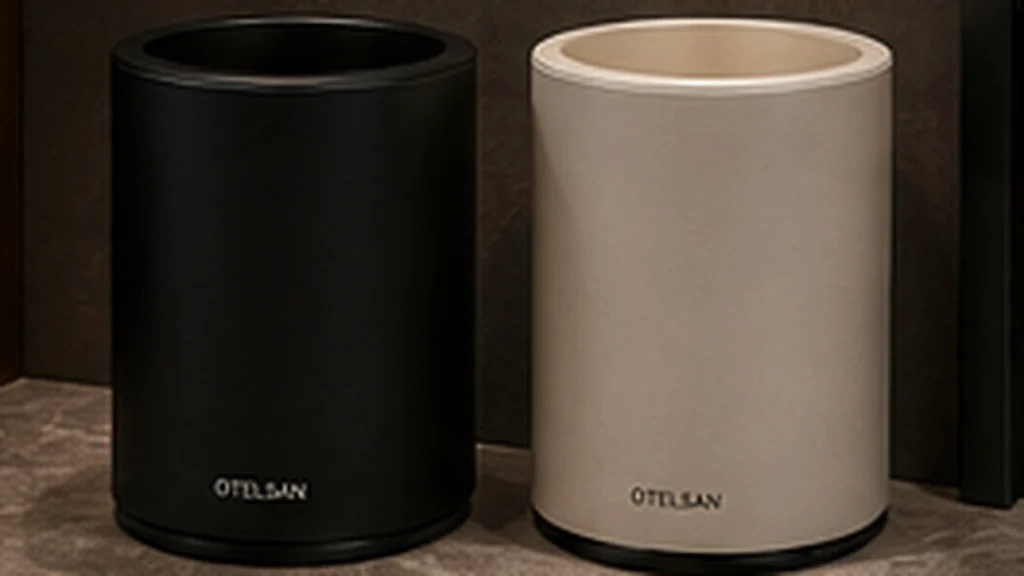 Hotel guest room bin positioned beside modern furniture