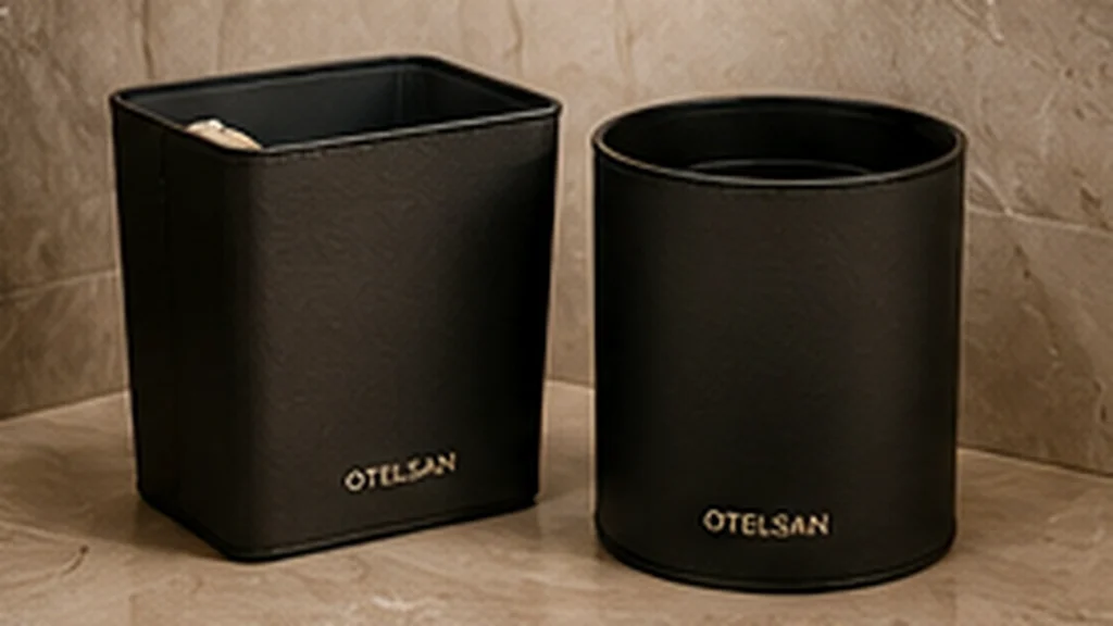 Compact hotel bathroom bin in a modern vanity area