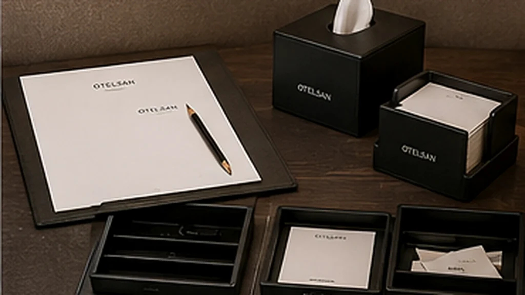 Premium hotel desk with coordinated stationery and guest accessories