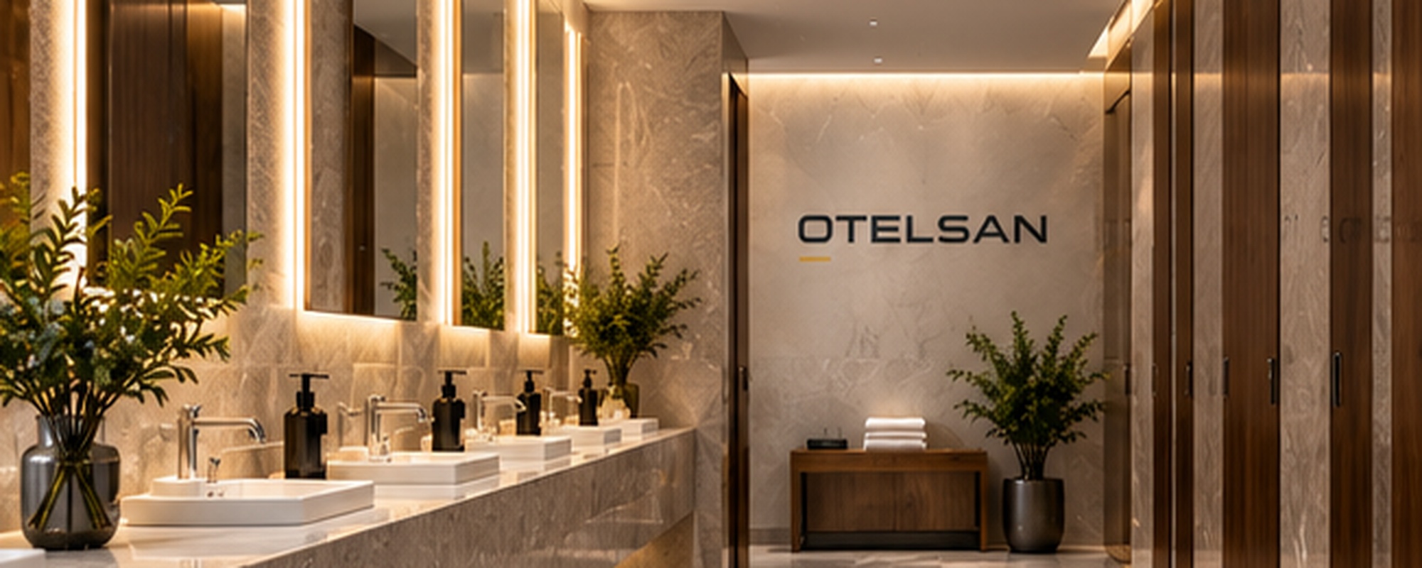 Coordinated OTELSAN hotel bathroom and washroom solutions for professional hospitality projects
